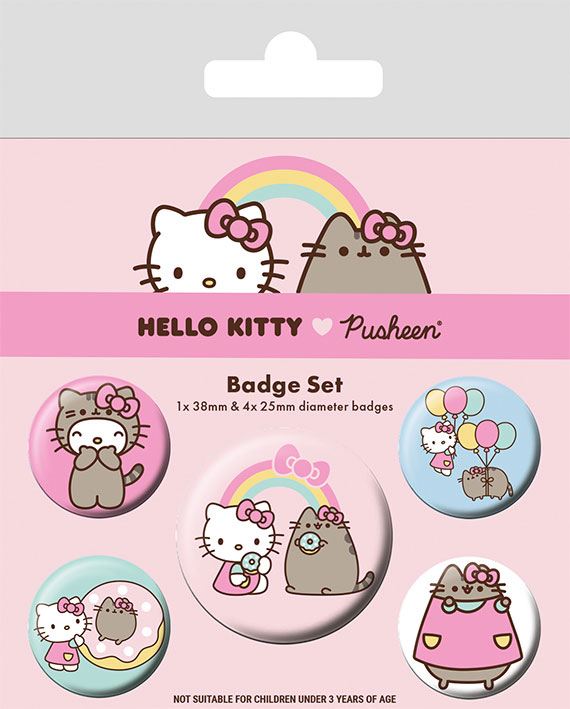 Odznak Pusheen x Hello Kitty Pin-Back Buttons 5-Pack Collaboration