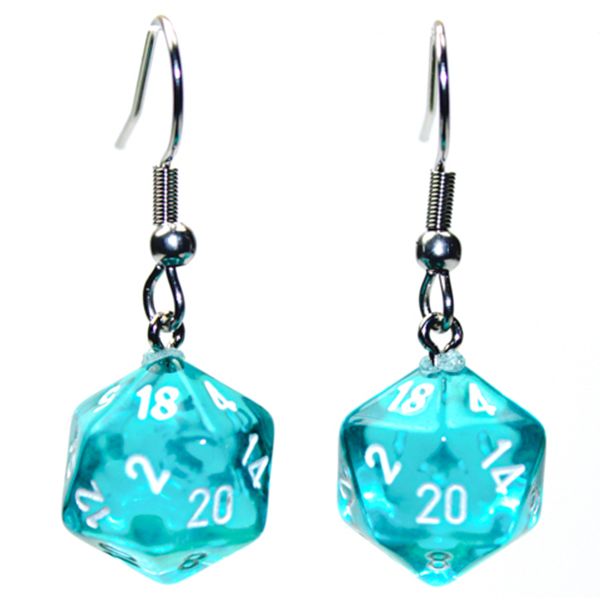 Náušnice - Hook Earrings Mini D20 Translucent Teal
