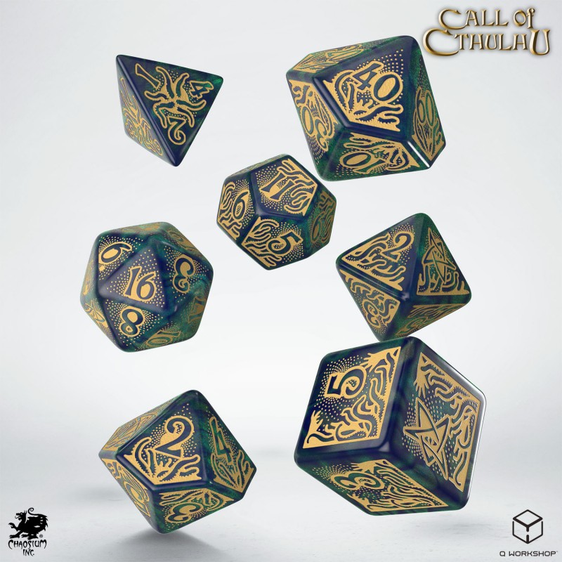 Kocka Set (7) QW Call of Cthulhu Blue-green & Gold
