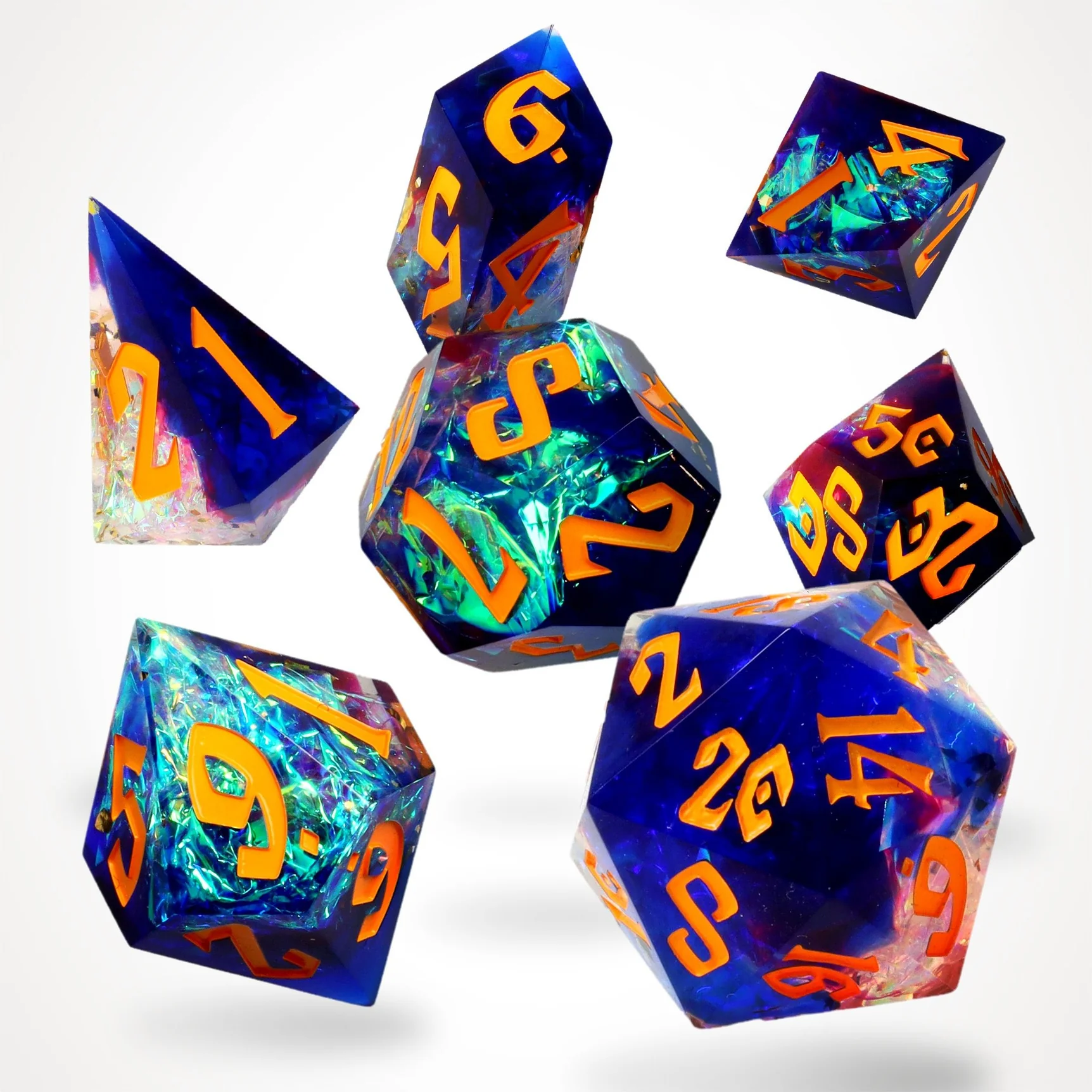 Kocka Set (7) - GlassStaff - Galactic Ember Sharp Edge Resin RPG Dice Set