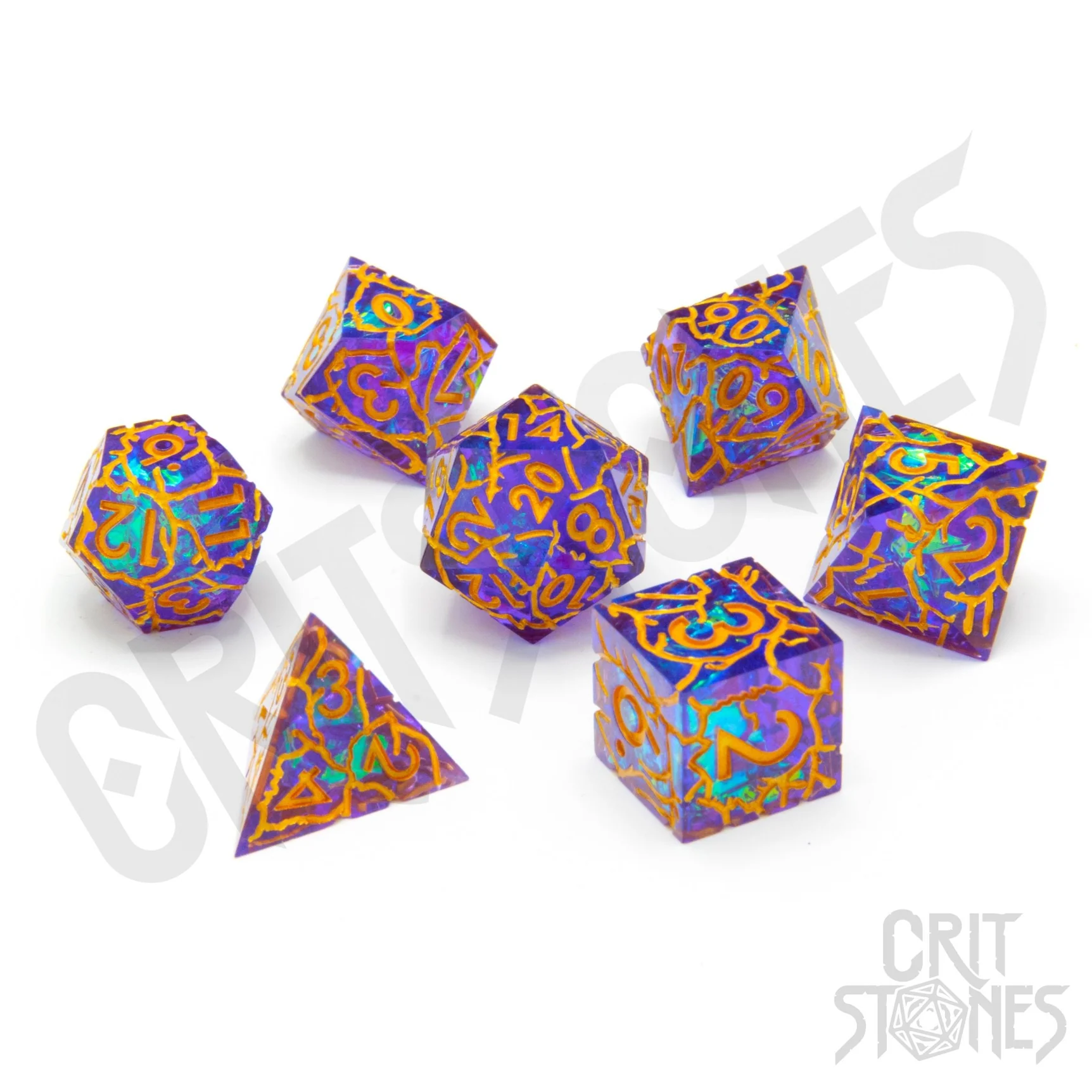 Kocka Set (7) - GlassStaff - Radiant Rune Sharp Edge Resin RPG Dice Set
