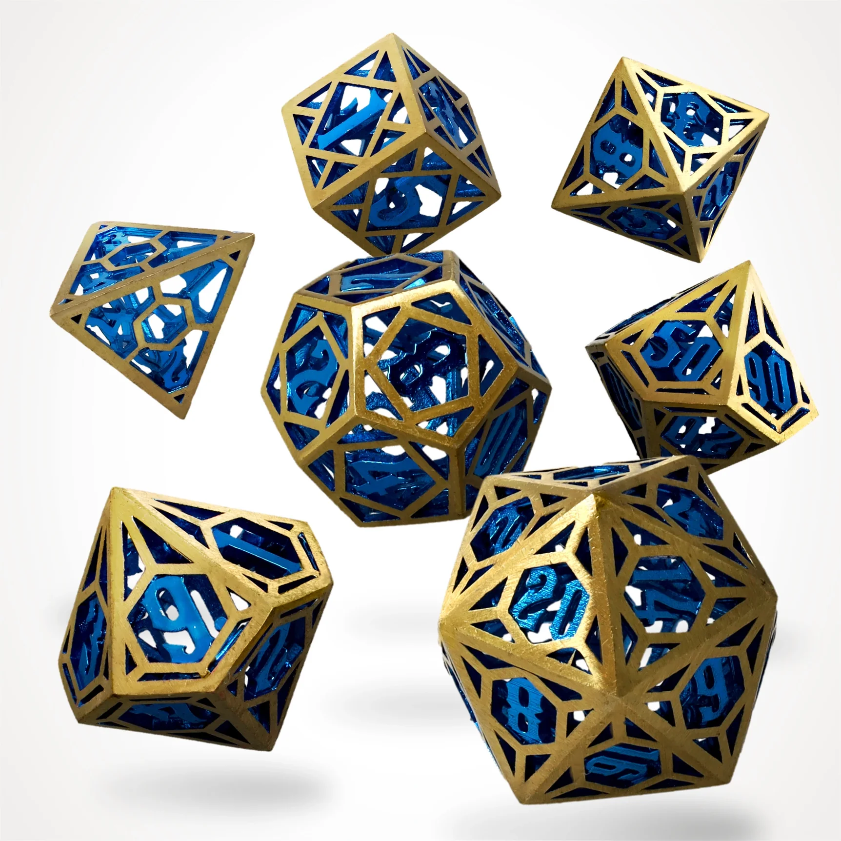 Kocka Set (7) - GlassStaff - Azure Crown Hollow Metal RPG Dice Set