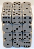 Kocka Set (36) D6/12mm, nepriesvitná sivá/čierne bodky