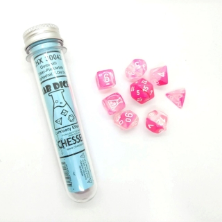 Kocka Set (8) - Lab Dice - Gemini - Clear-pink/white