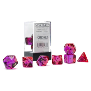 Kocka Set (7) - Translucent Gemini - Red-Violet/Gold