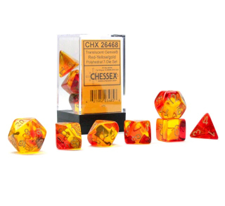 Kocka Set (7) - Translucent Gemini - Red-Yellow/Gold