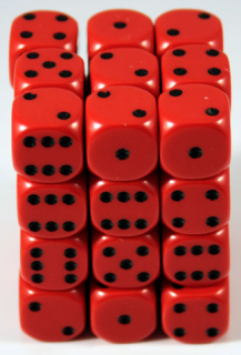 Kocka Set (36) D6/12mm, nepriesvitná červená/čierne bodky